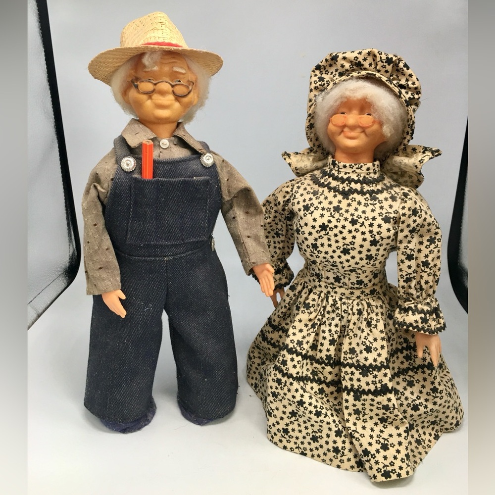VTG Handmade Grannycore Country Grandma & Grandpa Dish Soap Dolls 13” And 12”
